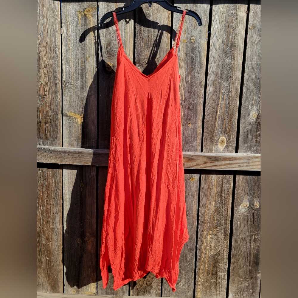 Vintage Forever 21 Vibrant Sun Slip Dress Small Coral Sundress Resort Beach Y2K